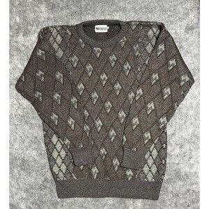 Vintage MEGALOS Crewneck Sweater Men's LT Multicolored Diamond Harlequin Argyle